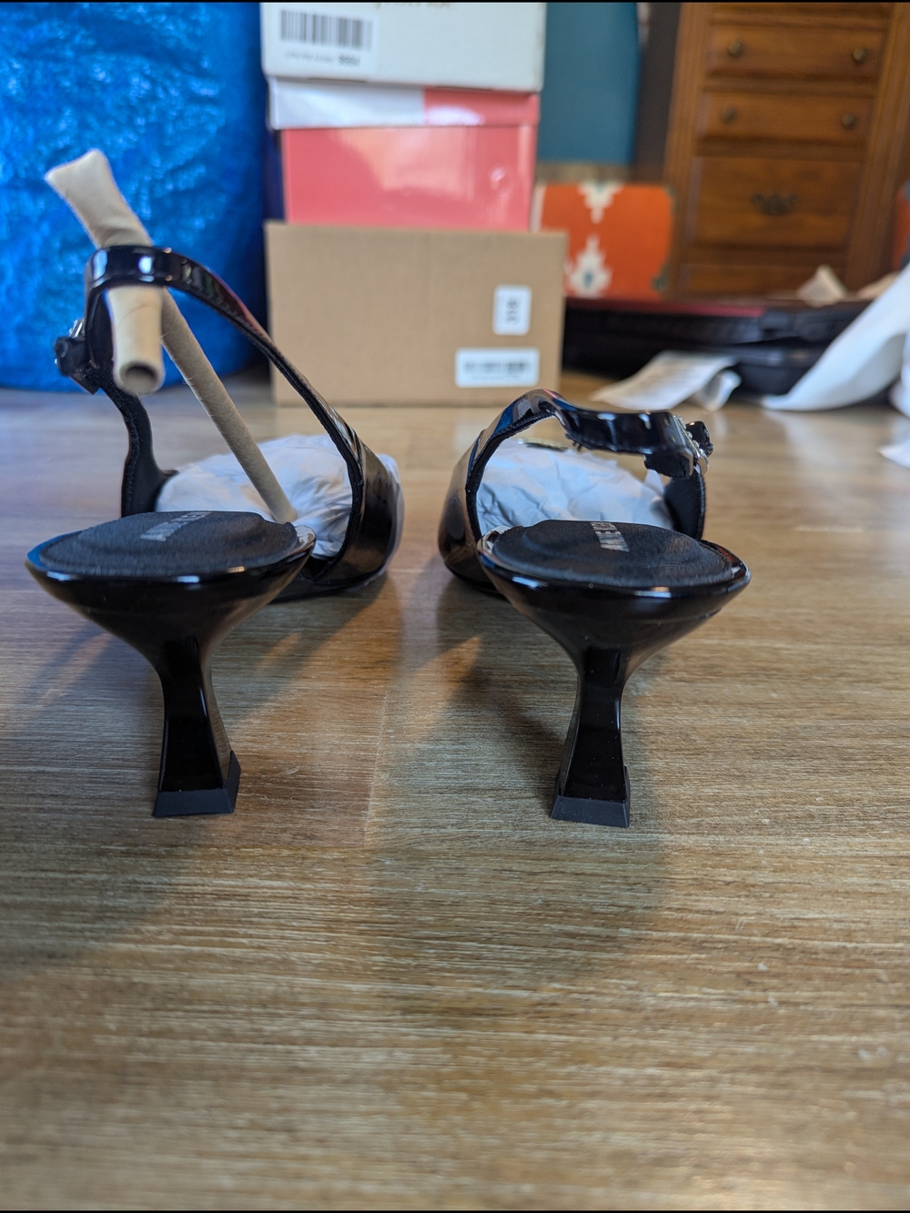 Anne Klein Black Patent Slingback Pointed Toe Pump with Crystal Accent - Picture 8 of 15